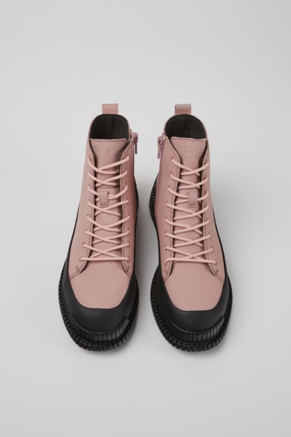 Eksklusiv Camper Pix Rosa Og Svarte Snørestøvletter I Skinn For Kvinner