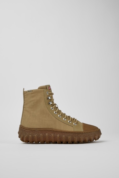 Slipt Michelin Beige Tekstil Og Lær Ankelstøvletter For Kvinner Bobil Nyankomne