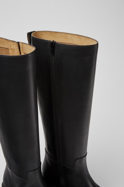 Milah Svart Skinn Høye Støvler For Kvinner Eksklusiv Campingvogn