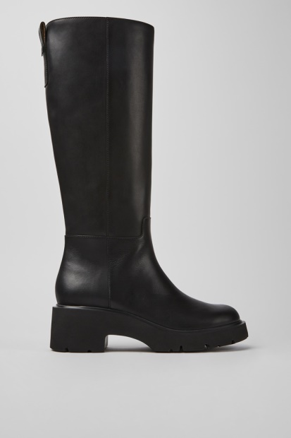 Milah Svart Skinn Høye Støvler For Kvinner Eksklusiv Campingvogn