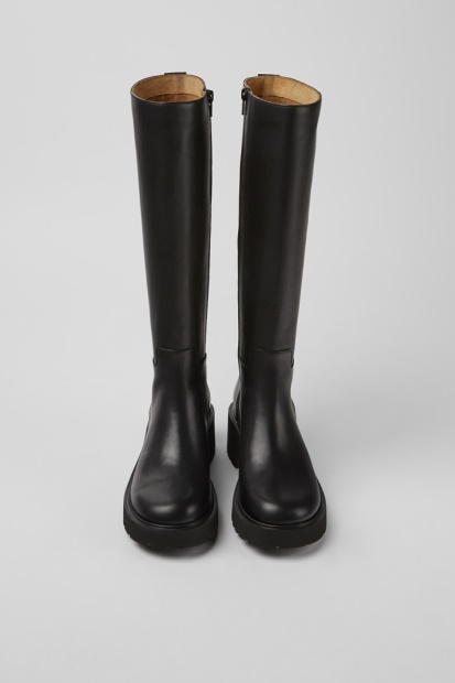 Milah Svart Skinn Høye Støvler For Kvinner Eksklusiv Campingvogn