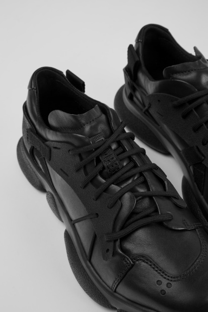 Karst Svart Skinn Og Tekstil Joggesko For Kvinner Camper Nyankomne