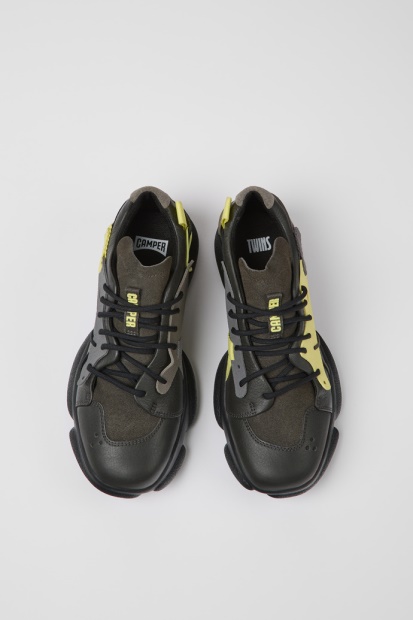 Design Tvillinger Grå Gul Og Svart Skinn Joggesko For Kvinner Bobil