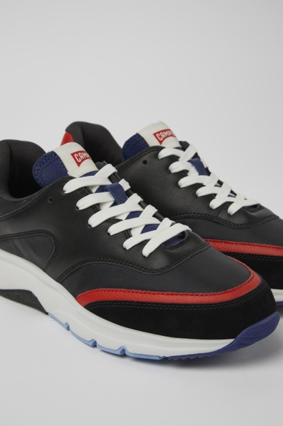 Camper Drift Svarte Og Røde Joggesko I Tekstil Og Skinn For Nye Kvinner