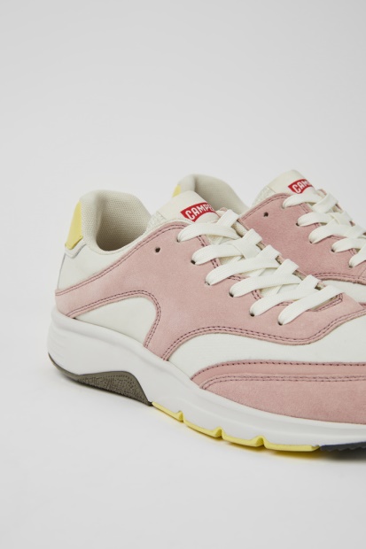 Design Drift Hvit Og Rosa Tekstil Og Nubuck Joggesko For Damecamper