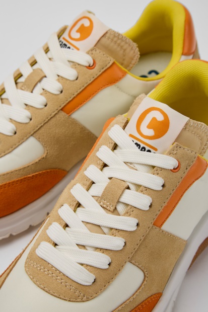 Drift Hvit Beige Og Oransje Nubuck Joggesko For Kvinner Bobil Nyankomne