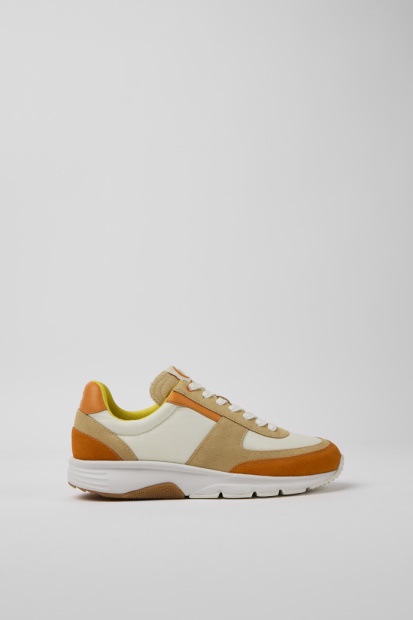 Drift Hvit Beige Og Oransje Nubuck Joggesko For Kvinner Bobil Nyankomne