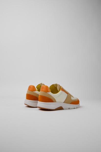 Drift Hvit Beige Og Oransje Nubuck Joggesko For Kvinner Bobil Nyankomne