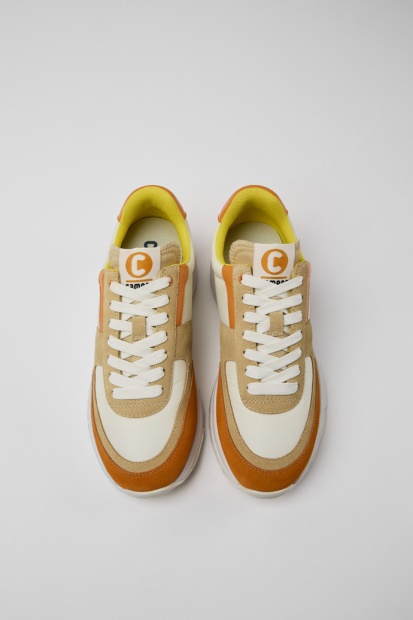 Drift Hvit Beige Og Oransje Nubuck Joggesko For Kvinner Bobil Nyankomne