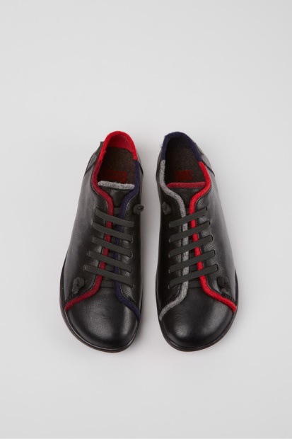 Tvillinger Svart Skinn Og Ull Sko For Kvinner Bobil Nyankomne