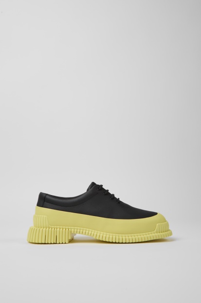 Design Pix Svarte Og Gule Snøresko I Skinn For Damecamper