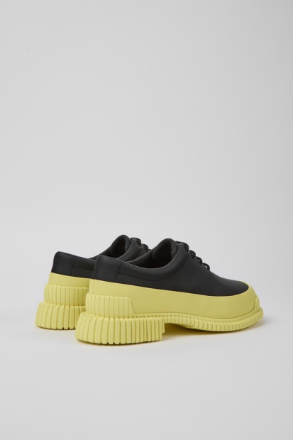 Design Pix Svarte Og Gule Snøresko I Skinn For Damecamper