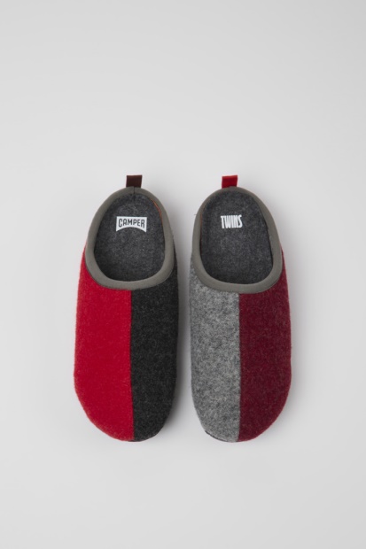 Tvillinger Grå Rød Og Burgunder Ull Tøfler For Kvinner Eksklusiv Campingvogn