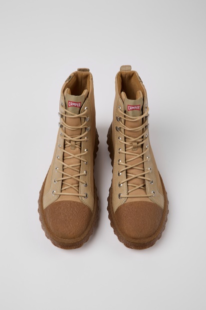 Slipt Beige Tekstil Og Lær Ankelstøvletter For Herre Bobil Nyankomne