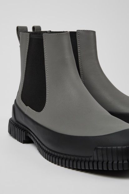 Pix Grå Og Svart Skinn Chelsea Boots For Menn Eksklusiv Campingvogn