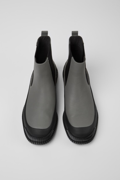 Pix Grå Og Svart Skinn Chelsea Boots For Menn Eksklusiv Campingvogn