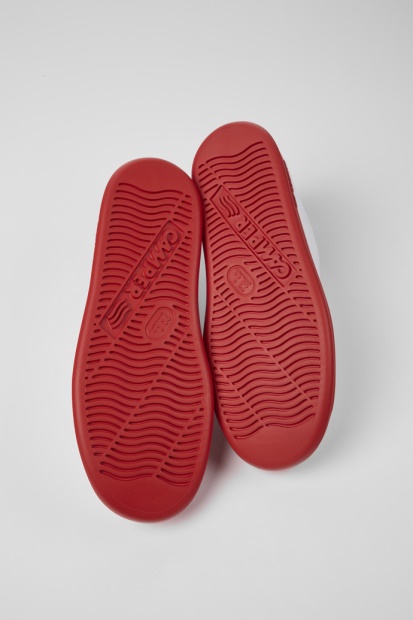 Camper Runner Hvite Og Røde Skinnsneakers For Herre Nyankomne