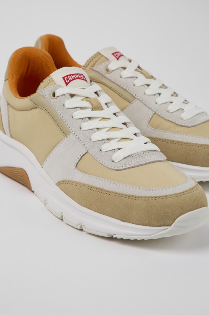 Design Drift Beige Og Hvite Nubuck Joggesko For Menn Bobil