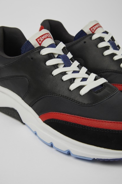 Camper Design Drift Svarte Og Røde Tekstil- Og Skinnsneakers For Menn