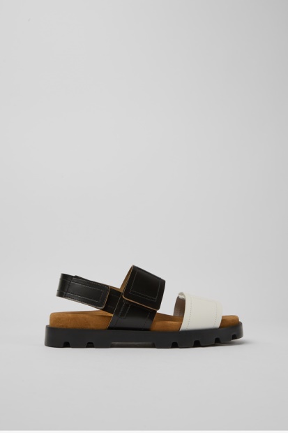 Camper Brutus Sandal Svarte Og Hvite Skinnsandaler For Kvinner Nyankomne