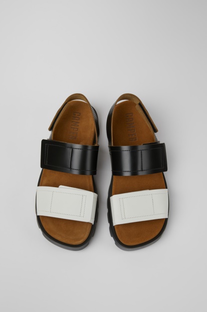 Camper Brutus Sandal Svarte Og Hvite Skinnsandaler For Kvinner Nyankomne