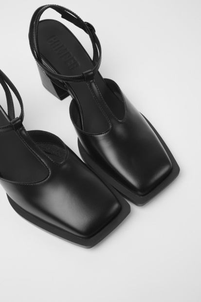 Camper Karole Svart Skinn T-bar Sko For Kvinner Nyankomne