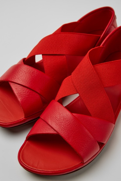 Design Høyre Røde Skinnsandaler For Kvinner Campingvogn