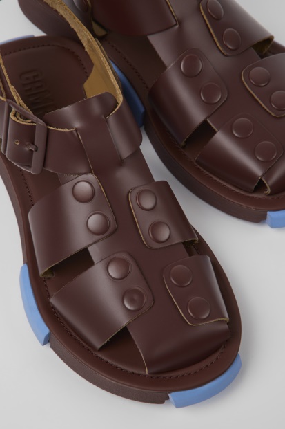 Campingvogn Sett Burgunder Skinnsandaler For Kvinner Nyankomne