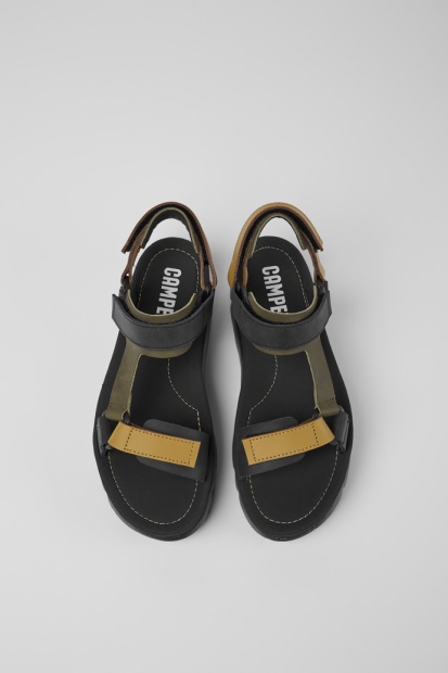 Oruga Up Svart Brune Og Grønne Skinnsandaler For Kvinner Bobil Nyankomne