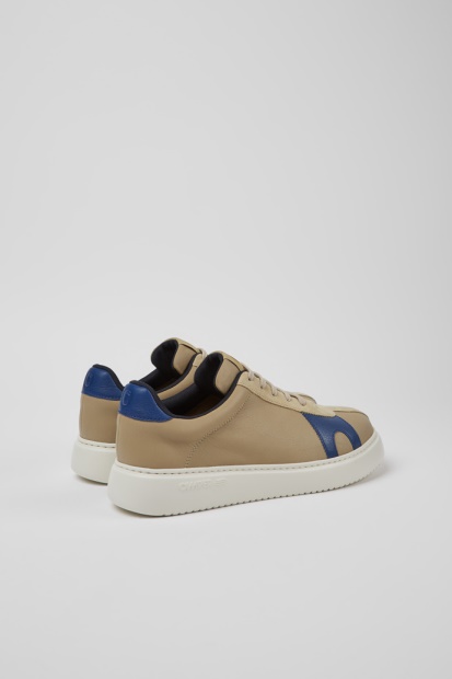 Runner K21 Beige Og Blått Skinn Og Nubuck Joggesko For Menn Eksklusiv Bobil