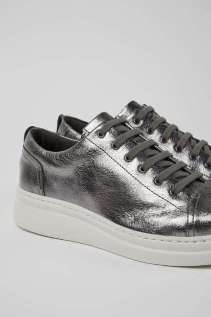 Camper Runner Up Grå Metallic Skinn Joggesko For Kvinner Nyankomne