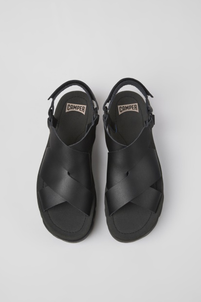 Design Oruga Up Svarte Skinnsandaler Til Damecamper